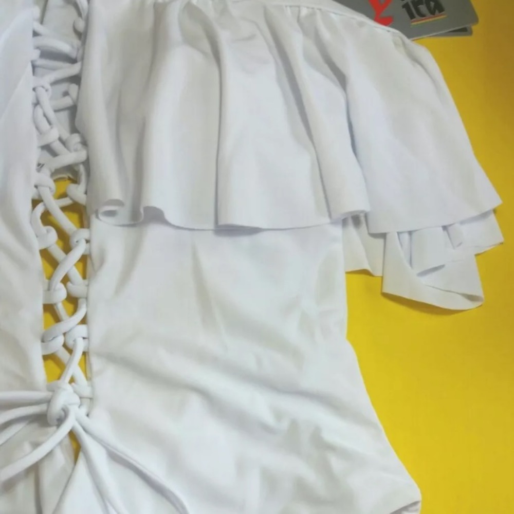 Bali White Women's Swimsuit Padded Lace up. - Picture 3 of 11